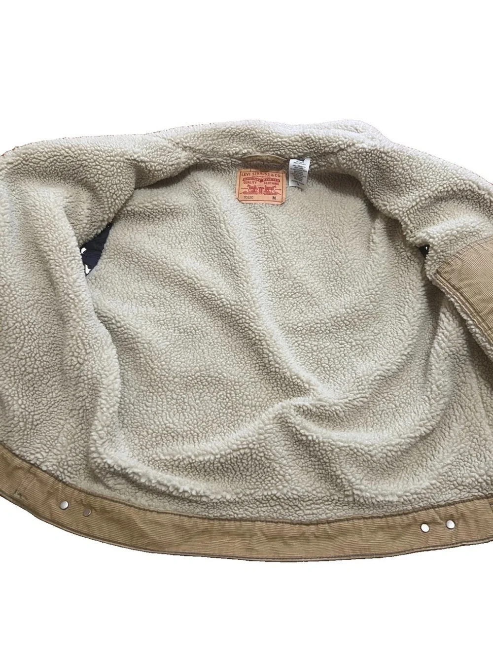 Levi’s 70520 Sherpa Corduroy Trucker Jacket Men M Tan Beige EUC